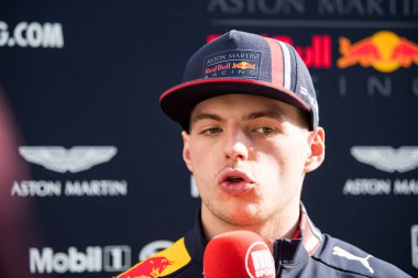 Barcelona, İspanya 19 Şubat 2019: Max Verstappen formül bir Test gün, devre, Barcelona-Catalunya boyunca.