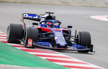 Barcelona, İspanya 20 Şubat 2019: Formül bir Test gün, devre, Barcelona-Catalunya Kvyat.