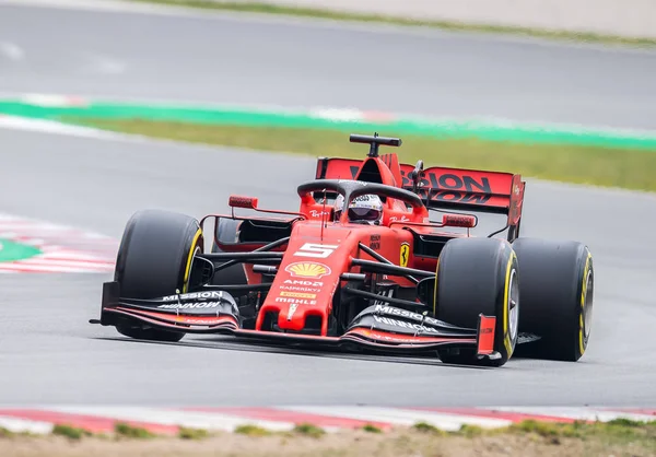 Barcelona Fevereiro Espanha 2019 Sebastian Vettel Durante Dias Teste Fórmula — Fotografia de Stock