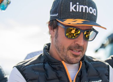Barselona, Ispanya 26 Şubat 2019: Fernando Alonso sırasında Formula bir test günleri Barcelona Circuit-Catalunya.
