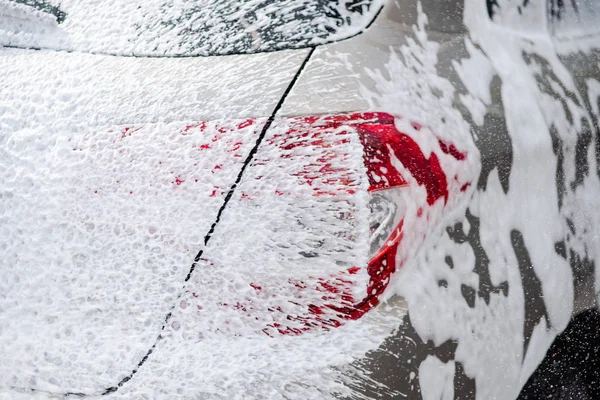 Washing car with soap. Close up concept. — Stock Photo, Image
