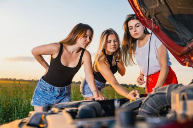 Yolculuk sırasında takılıp kalmış üç güzel kız arkadaş. Araç tamir etmeye çalışmak, açık kaputa bakmak, maceralar yaşamak.