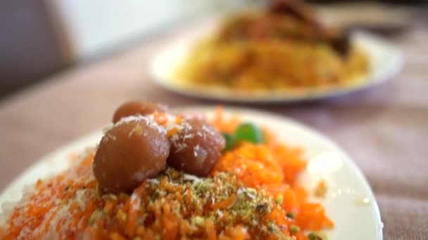 Lezzetli Baharatlı Tavuk Biryani Hint Tatlı Safran Pirinç Zarda Pirinç — Stok video