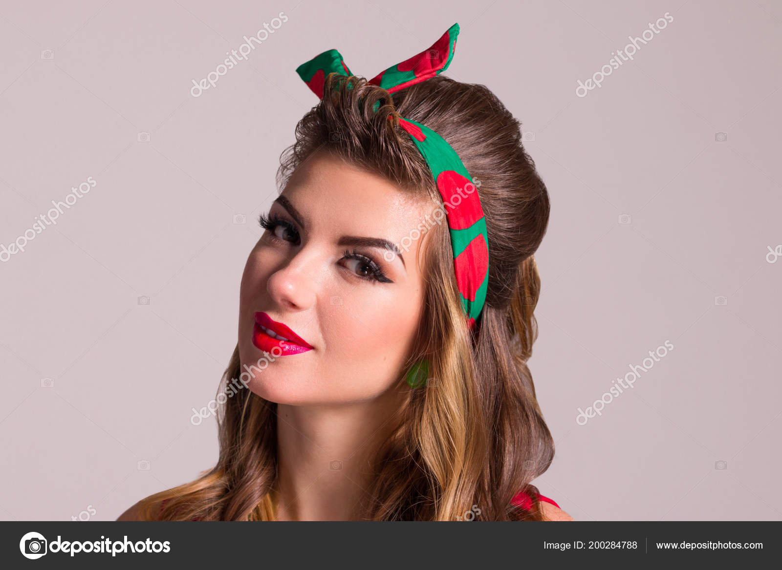Girl Hairdo Make Poses Studio Pin Style Close Portrait Stock