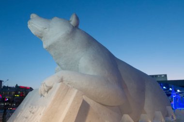 Perm, Rusya Federasyonu - 12 Şubat 2018: Big Bear buz şehirdeki FIFA 2018 Dünya Rusya için işaretlenmiş