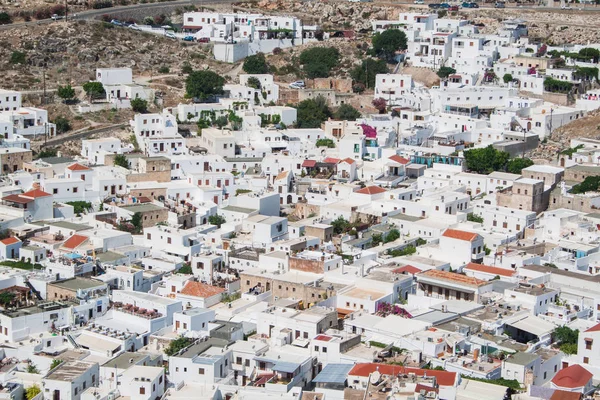 Vue Ville Lindos Depuis Acropole Sur Île Rhodes — Photo