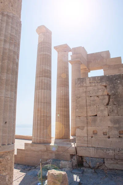 Κίονες Της Ελληνιστικής Στοάς Του Την Ακρόπολη Της Λίνδου Ρόδος — Φωτογραφία Αρχείου