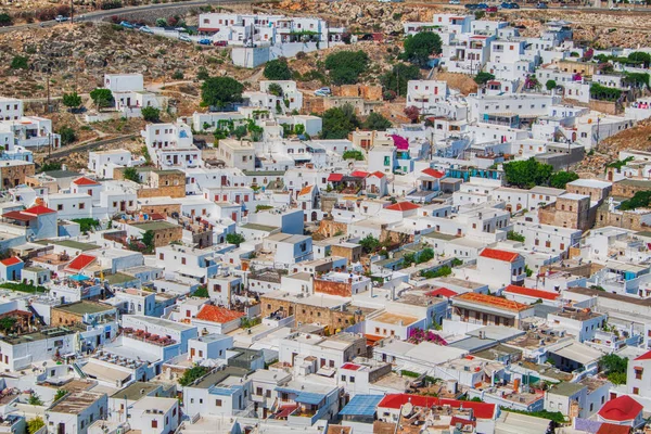 Vue Ville Lindos Depuis Acropole Sur Île Rhodes — Photo