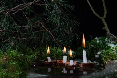 Noel mumlar su yüzeyinde ceviz kabuğundaki