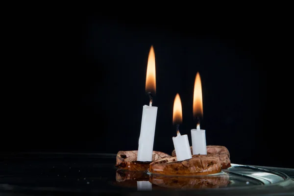 Kerst Kaarsen Walnoot Shell Het Wateroppervlak — Stockfoto