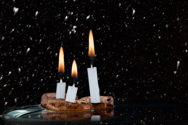 Velas Natal Casca Noz Superfície Água — Fotografia de Stock