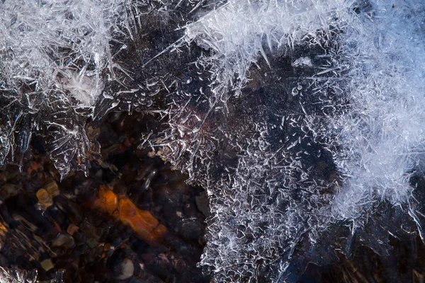 Gefrorener Wasserspiegel Details Von Eiskristallen — Stockfoto