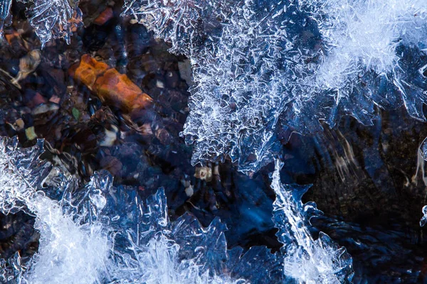 Livello Dell Acqua Congelata Dettagli Dei Cristalli Ghiaccio — Foto Stock