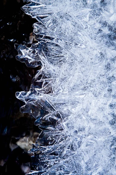 Bevroren Water Niveau Details Van Ijskristallen — Stockfoto