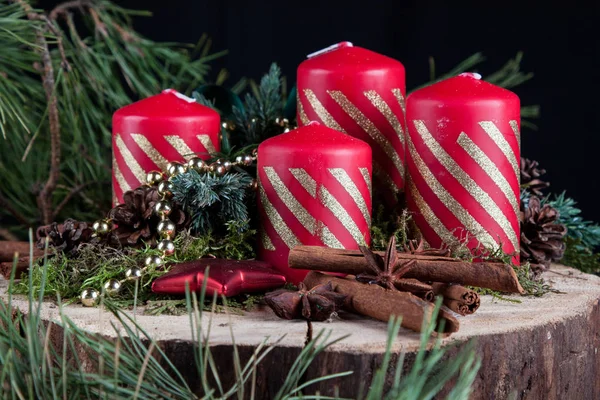 Velas Adviento Sobre Fondo Negro — Foto de Stock