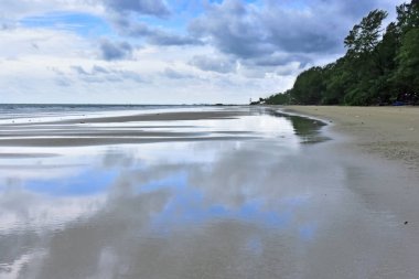 Dalgaların sesiyle sahil tatili Rüzgar ve karanlık gökyüzü