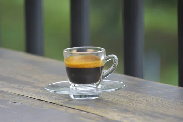 Czarna Kawa Gorąca Kawa Która Może Pić Uzyskać Smak Prawdziwej — Zdjęcie stockowe