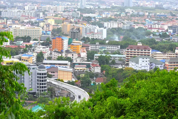 Mirando Desde Altura Vea Una Ciudad Una Ciudad Apretada Con — Foto de Stock