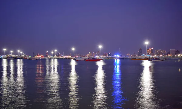 Muelle Pattaya Por Noche Hay Una Hermosa Luz Hay Muchos — Foto de Stock