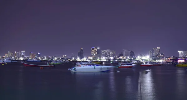 Muelle Pattaya Por Noche Hay Una Hermosa Luz Hay Muchos — Foto de Stock