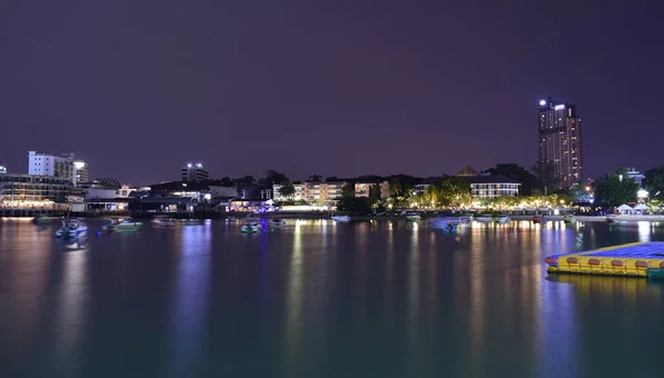 Muelle Pattaya Por Noche Hay Una Hermosa Luz Hay Muchos — Foto de Stock