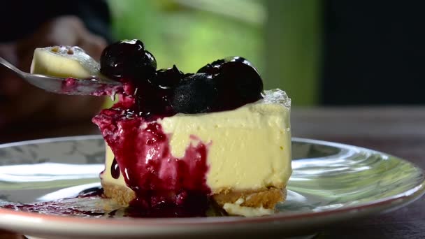 케이크는 블루베리 케이크로 맛있는 후식이다 — 비디오
