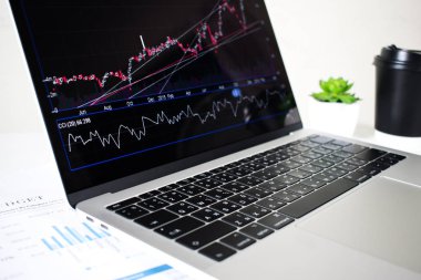 Dizüstü bilgisayar ekranı finansal grafikleri ve grafikleri 