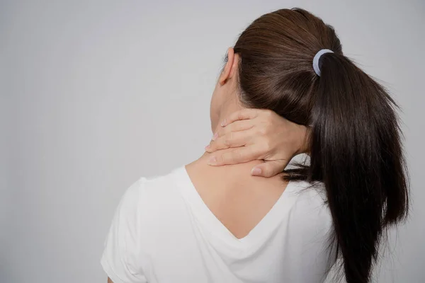 Pain Waman Body Closeup Young Woman Have Neck Shoulder Pain — Stock Photo, Image