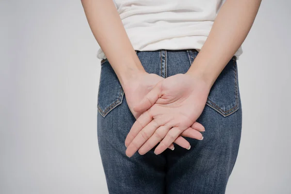 Asian Woman Has Diarrhea Holding Her Bum Pain Butt Isolated — Fotografia de Stock