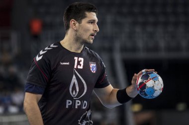 Zagreb, Hırvatistan - 10 Şubat 2019: Ehf Mens Şampiyonluk Ligi. Polis Zagreb 'e karşı Skjern Handbold. 13. Srsen İvan