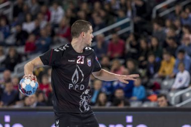 Zagreb, Hırvatistan - 10 Şubat 2019: Ehf Mens Şampiyonluk Ligi. Polis Zagreb 'e karşı Skjern Handbold. Jotic Lovro 23