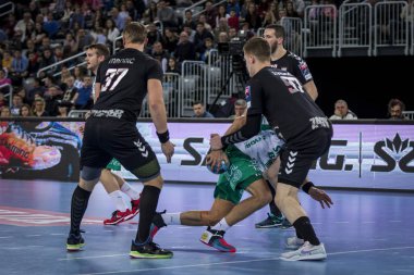 Zagreb, Hırvatistan - 10 Şubat 2019: Ehf Mens Şampiyonluk Ligi. Polis Zagreb 'e karşı Skjern Handbold. Mandic David 37