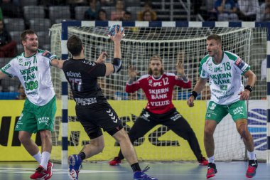 Zagreb, Hırvatistan - 10 Şubat 2019: Ehf Mens Şampiyonluk Ligi. Polis Zagreb 'e karşı Skjern Handbold. Eylemde Bianic Damir 77
