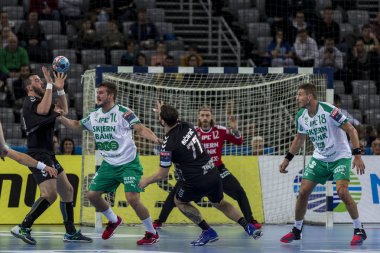 Zagreb, Hırvatistan - 10 Şubat 2019: Ehf Mens Şampiyonluk Ligi. Polis Zagreb 'e karşı Skjern Handbold. Eylemde Bianic Damir 77