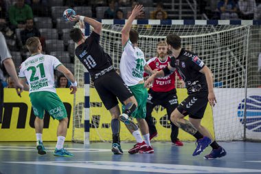 Zagreb, Hırvatistan - 10 Şubat 2019: Ehf Mens Şampiyonluk Ligi. Polis Zagreb 'e karşı Skjern Handbold. Görev sırasında Senjamin 10 'u göm.