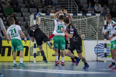 Zagreb, Hırvatistan - 10 Şubat 2019: Ehf Mens Şampiyonluk Ligi. Polis Zagreb 'e karşı Skjern Handbold. Görev sırasında Senjamin 10 'u göm.