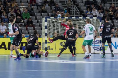 Zagreb, Hırvatistan - 10 Şubat 2019: Ehf Mens Şampiyonluk Ligi. Polis Zagreb 'e karşı Skjern Handbold. Mandic David 37