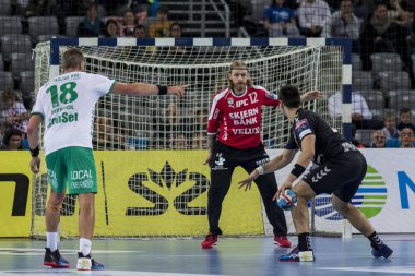 Zagreb, Hırvatistan - 10 Şubat 2019: Ehf Mens Şampiyonluk Ligi. Polis Zagreb 'e karşı Skjern Handbold. 13. Srsen İvan