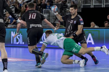 Zagreb, Hırvatistan - 10 Şubat 2019: Ehf Mens Şampiyonluk Ligi. Polis Zagreb 'e karşı Skjern Handbold. 13. Srsen İvan