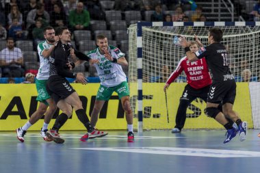 Zagreb, Hırvatistan - 10 Şubat 2019: Ehf Mens Şampiyonluk Ligi. Polis Zagreb 'e karşı Skjern Handbold. İş başında Horvat Zlatko 18