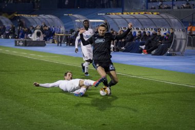 Zagreb, Hırvatistan - 21 Şubat 2019: Uefa Avrupa Ligi 2018 / 2019, Gnk Dinamo vs. Viktoria Plzen. Marin Leovac (22)) 