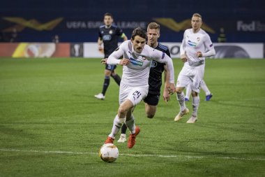 Zagreb, Hırvatistan - 21 Şubat 2019: Uefa Avrupa Ligi 2018 / 2019, Gnk Dinamo vs. Viktoria Plzen. Hareket halinde Milan Havel (24) 