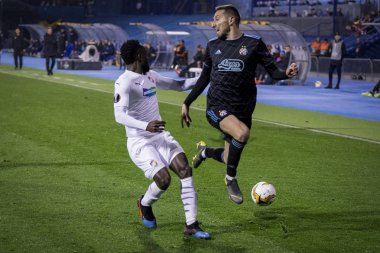 Zagreb, Hırvatistan - 21 Şubat 2019: Uefa Avrupa Ligi 2018 / 2019, Gnk Dinamo vs. Viktoria Plzen. Marin Leovac (22)) 