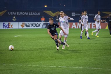 Zagreb, Hırvatistan - 21 Şubat 2019: Uefa Avrupa Ligi 2018 / 2019, Gnk Dinamo vs. Viktoria Plzen. Hareket halindeki Dani Olmo (7) 