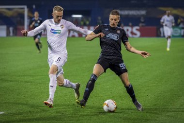 Zagreb, Hırvatistan - 21 Şubat 2019: Uefa Avrupa Ligi 2018 / 2019, Gnk Dinamo vs. Viktoria Plzen. Etkinlikte Mislav Orsiç (99)