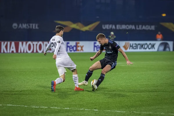 Zagreb, Hırvatistan - 21 Şubat 2019: Uefa Avrupa Ligi 2018 / 2019, Gnk Dinamo vs. Viktoria Plzen. Hareket halindeki Dani Olmo (7) 
