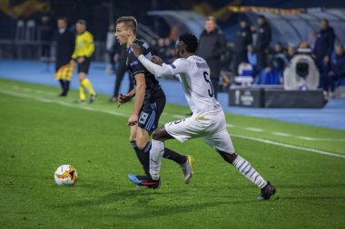 Zagreb, Hırvatistan - 21 Şubat 2019: Uefa Avrupa Ligi 2018 / 2019, Gnk Dinamo vs. Viktoria Plzen. Etkinlikte Mislav Orsiç (99)