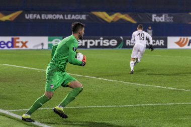 Zagreb, Hırvatistan - 21 Şubat 2019: Uefa Avrupa Ligi 2018 / 2019, Gnk Dinamo vs. Viktoria Plzen. Eylemde Hozacik (1) 
