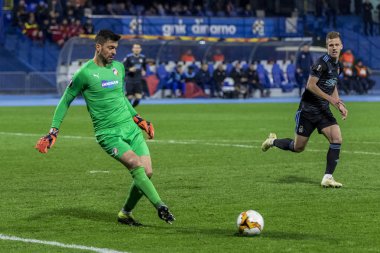 Zagreb, Hırvatistan - 21 Şubat 2019: Uefa Avrupa Ligi 2018 / 2019, Gnk Dinamo vs. Viktoria Plzen. Eylemde Hozacik (1) 