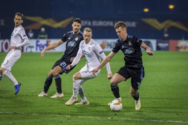 Zagreb, Hırvatistan - 21 Şubat 2019: Uefa Avrupa Ligi 2018 / 2019, Gnk Dinamo vs. Viktoria Plzen. Hareket halindeki Dani Olmo (7) 
